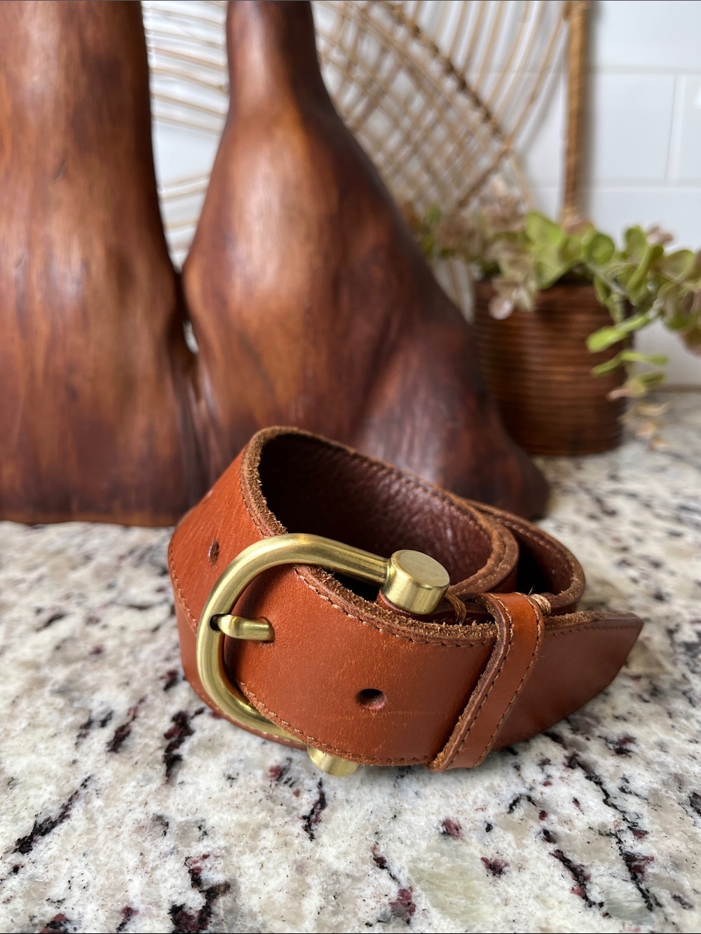 Abercrombie & Fitch Brown Leather Belt with Brass Buckle